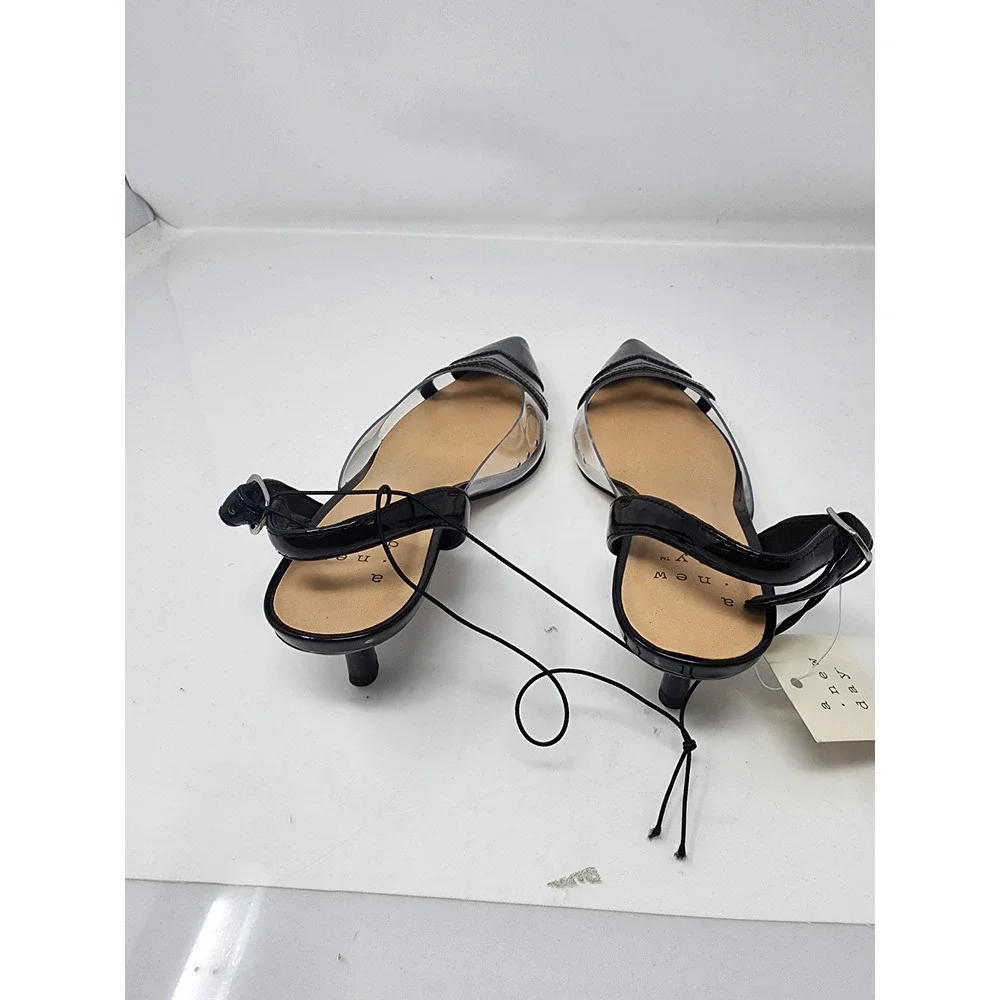 A New Day Womens Slingback Kitten Heel Pumps Black Faux Leather Casual Size 6